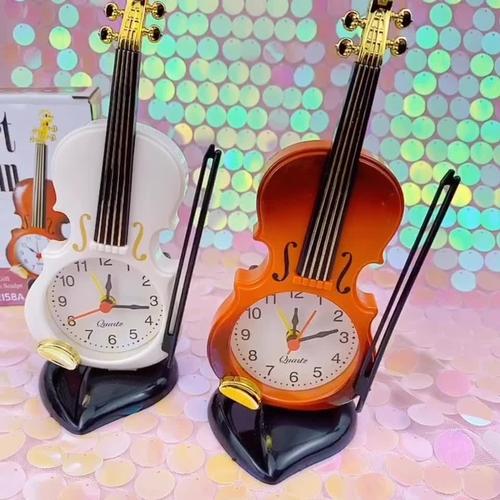仿真小提琴闹钟工厂批发直销创意乐器造型桌面时钟客厅摆件台钟